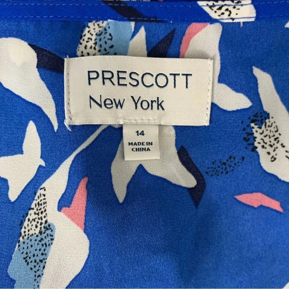 Prescott New York Blue Floral V-Neck Tunic Blouse – Size 14 – Bell Sleeves - Picture 9 of 11